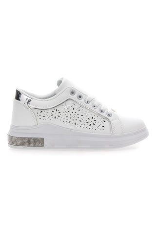 Weiße perforierte Sneakers mit silbernem Detail CAFE' COST BK2440