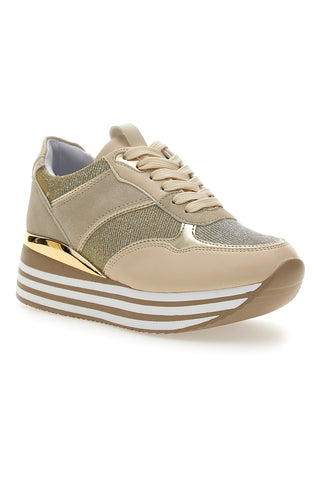Beige Schnürschuhe mit Plateau und Obermaterial mit Glitzer CAFE‘ COST H1506049