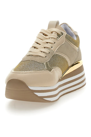 Beige Schnürschuhe mit Plateau und Obermaterial mit Glitzer CAFE‘ COST H1506049