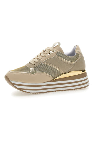 Beige Schnürschuhe mit Plateau und Obermaterial mit Glitzer CAFE‘ COST H1506049