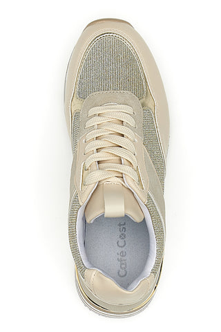 Beige Schnürschuhe mit Plateau und Obermaterial mit Glitzer CAFE‘ COST H1506049