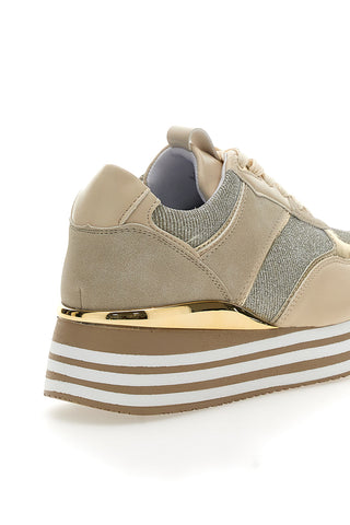 Beige Schnürschuhe mit Plateau und Obermaterial mit Glitzer CAFE‘ COST H1506049