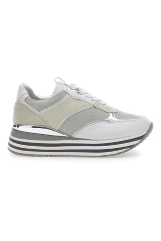 Weiße Schnürschuhe mit Plateau und Obermaterial mit Glitzer CAFE‘ COST H1506049