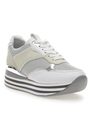 Stringate Bianche con Platform e Tomaia con Brillantini CAFE' COST H1506049