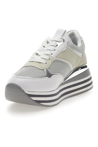 Stringate Bianche con Platform e Tomaia con Brillantini CAFE' COST H1506049
