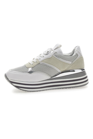 Weiße Schnürschuhe mit Plateau und Obermaterial mit Glitzer CAFE‘ COST H1506049