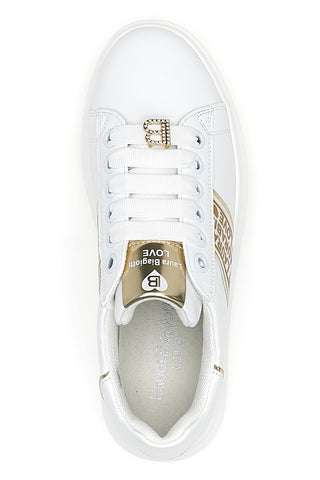 Weiße Sneakers mit goldenen Seitenbändern LAURA BIAGIOTTI L8945