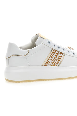 Weiße Sneakers mit goldenen Seitenbändern LAURA BIAGIOTTI L8945