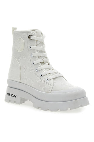 Weiße Stiefeletten mit besticktem Obermaterial aus Stoff FREDDY FY7678