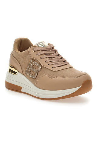 Beigefarbene Flatform-Sneaker mit goldenen Details Laura Biagiotti 8923