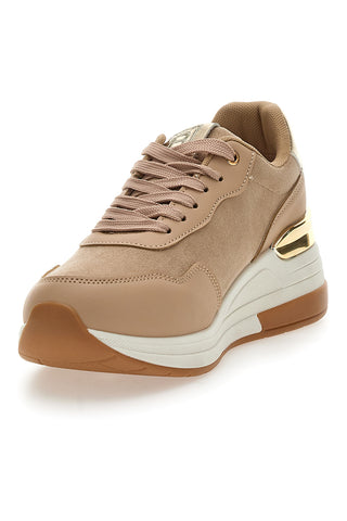 Beigefarbene Flatform-Sneaker mit goldenen Details Laura Biagiotti 8923