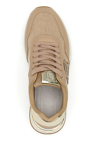 Beigefarbene Flatform-Sneaker mit goldenen Details Laura Biagiotti 8923