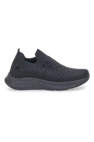 Sneakers Slip On Nere con Tomaia in Mesh e Pietre Decorative CANGURO CA1226
