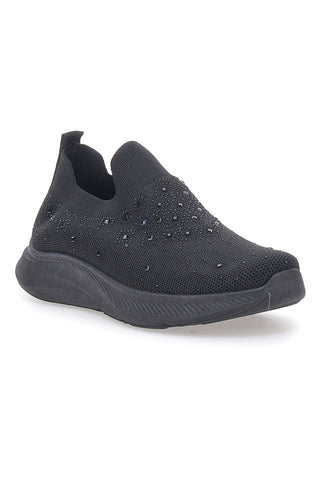 Sneakers Slip On Nere con Tomaia in Mesh e Pietre Decorative CANGURO CA1226