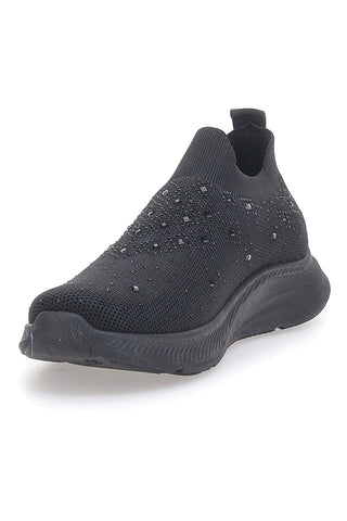 Sneakers Slip On Nere con Tomaia in Mesh e Pietre Decorative CANGURO CA1226
