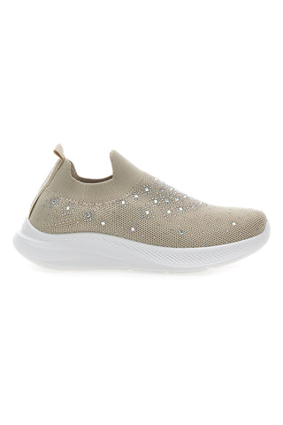 Sneakers Slip On Beige con Tomaia in Mesh e Pietre Decorative CANGURO CS1226