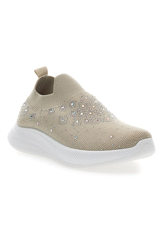 Sneakers Slip On Beige con Tomaia in Mesh e Pietre Decorative CANGURO CS1226