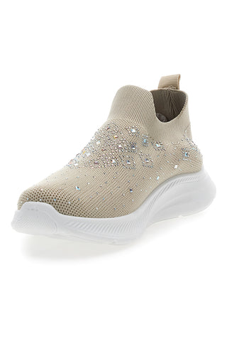 Sneakers Slip On Beige con Tomaia in Mesh e Pietre Decorative CANGURO CS1226