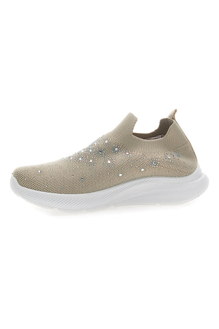 Sneakers Slip On Beige con Tomaia in Mesh e Pietre Decorative CANGURO CS1226