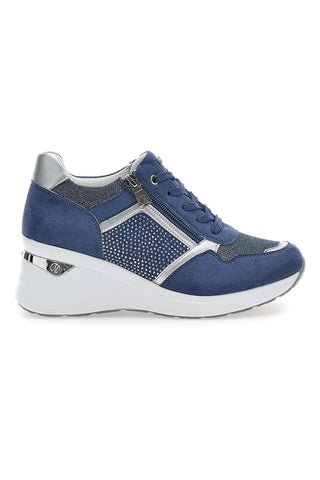 Blaue Schnürschuhe mit Plateau und verziertem Obermaterial INBLU 433 IN