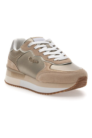 Sneakers Oro Con Dettagli in Pelle e Lacci a Contrasto PEPE JEANS RUSPER SHINE