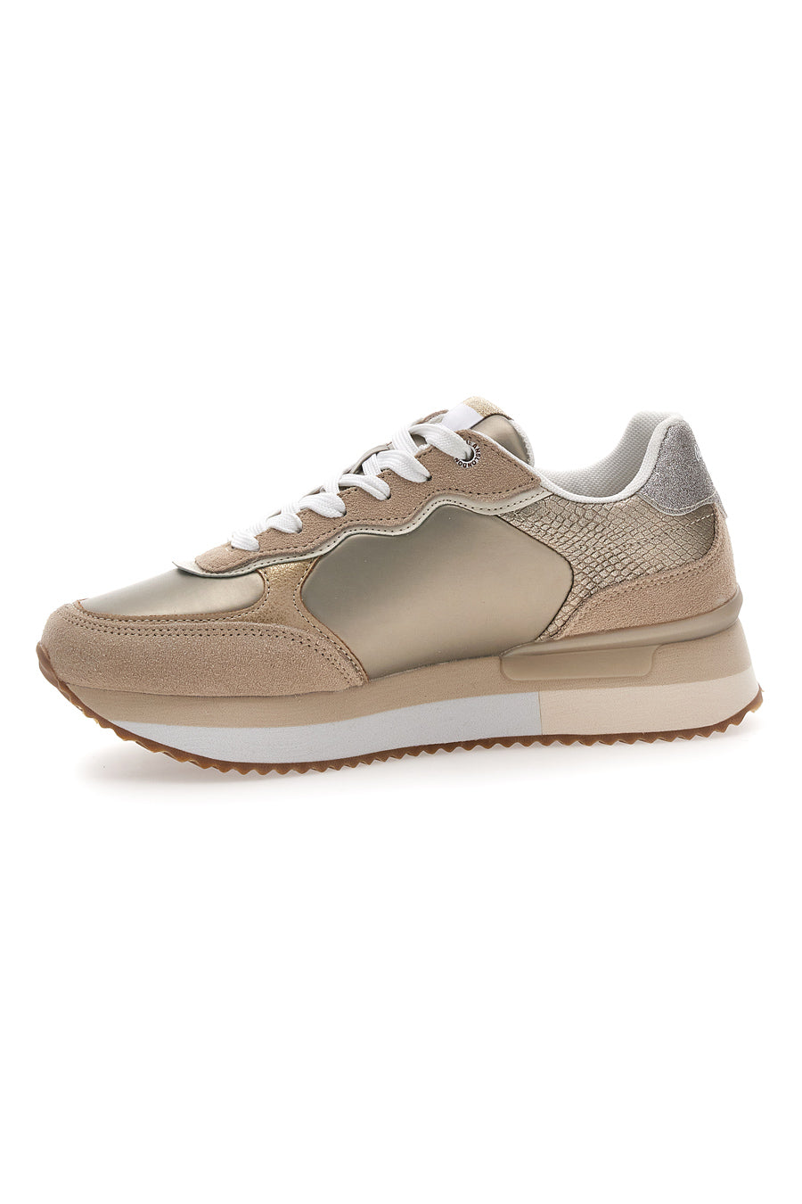 Sneakers Oro Con Dettagli in Pelle e Lacci a Contrasto PEPE JEANS RUSPER SHINE