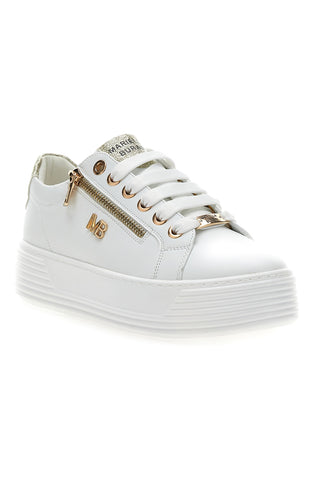 Sneakers Bianche con Dettagli Color Oro Glitterati e Cerniera Mariella Burani 51031