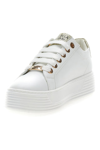 Sneakers Bianche con Dettagli Color Oro Glitterati e Cerniera Mariella Burani 51031