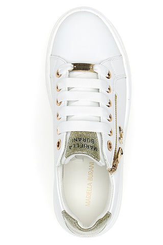Sneakers Bianche con Dettagli Color Oro Glitterati e Cerniera Mariella Burani 51031