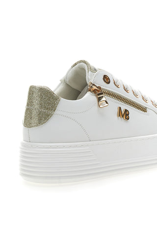 Sneakers Bianche con Dettagli Color Oro Glitterati e Cerniera Mariella Burani 51031
