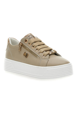 Sneakers Beige con Dettagli Color Oro Glitterati e Cerniera Mariella Burani 51031