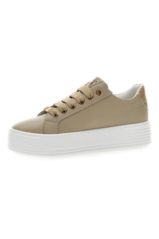 Sneakers Beige con Dettagli Color Oro Glitterati e Cerniera Mariella Burani 51031