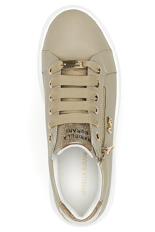 Sneakers Beige con Dettagli Color Oro Glitterati e Cerniera Mariella Burani 51031
