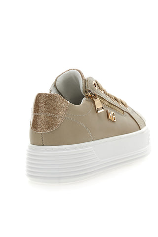 Sneakers Beige con Dettagli Color Oro Glitterati e Cerniera Mariella Burani 51031