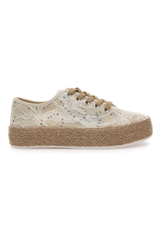 Sneakers bianche con paillettes e suola corda Energy E128