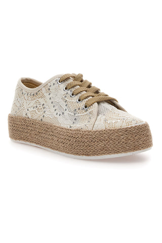 Weiße Sneakers mit Pailletten und Seilsohle Energy E128