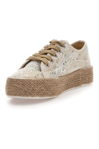 Weiße Sneakers mit Pailletten und Seilsohle Energy E128