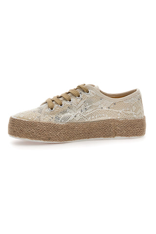 Weiße Sneakers mit Pailletten und Seilsohle Energy E128