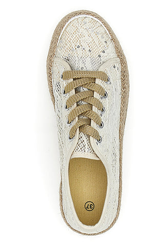 Weiße Sneakers mit Pailletten und Seilsohle Energy E128