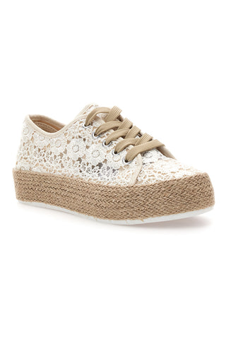 Sneakers bianche beige in crochet con suola in corda ENERGY E122