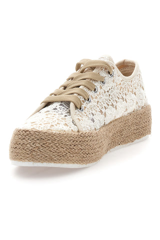 Sneakers bianche beige in crochet con suola in corda ENERGY E122