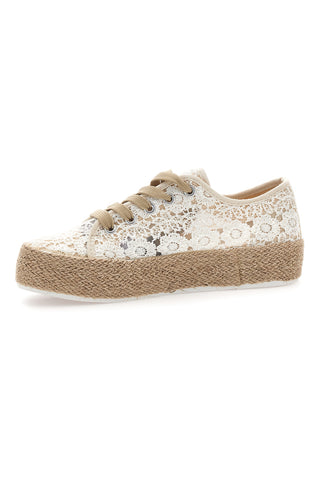 Sneakers bianche beige in crochet con suola in corda ENERGY E122