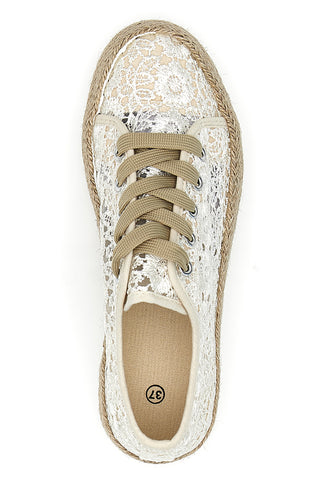 Sneakers bianche beige in crochet con suola in corda ENERGY E122