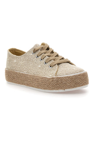 Beige Häkel-Sneaker mit Energy E127-Seilsohle