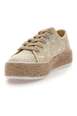 Beige Häkel-Sneaker mit Energy E127-Seilsohle