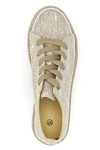 Beige Häkel-Sneaker mit Energy E127-Seilsohle