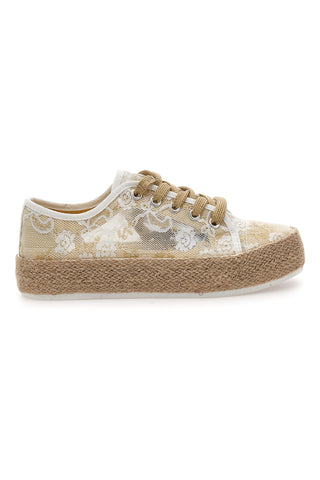 Sneakers beige in pizzo con suola corda Energy E132
