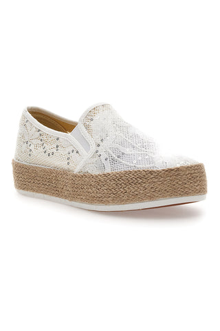 Weiße Häkel-Slipper mit Seilsohle Energy E129