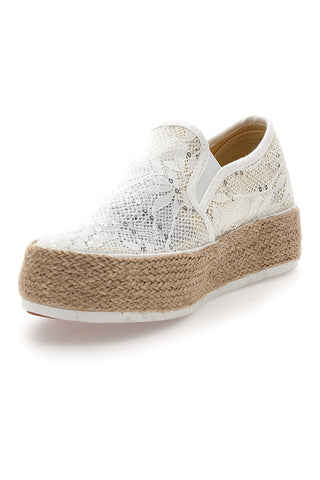 Weiße Häkel-Slipper mit Seilsohle Energy E129