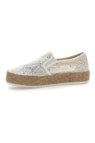 Weiße Häkel-Slipper mit Seilsohle Energy E129